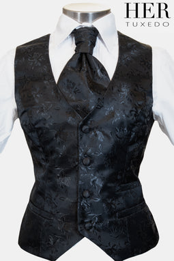 Black Onyx Opulent Damask Waistcoat (Slim Fit)