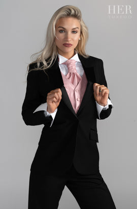 End Of Line-Limited Sizes- Classic Black Short Peak Lapel Tuxedo Suit ( No Tuxedo Stripe On Pants)(Two Piece) (Slim Fit) - Her Tuxedo