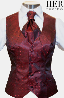 Crimson Red Polka Dot Waistcoat ( Matches Special Edition lining)(Slim Fit) - Her Tuxedo
