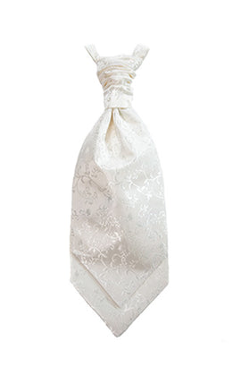 Pearl Ivory Damask Poly Dupion Cravat With An Elegant Floral  Vine Pattern ( Not White)