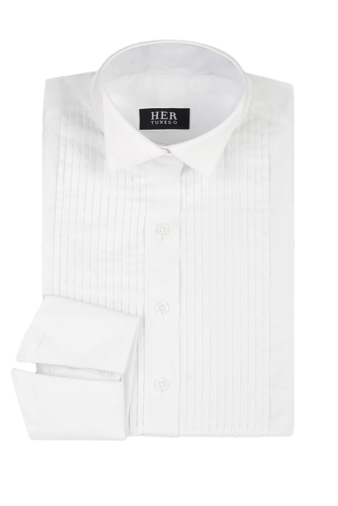 Wing Collar, Pleated Front Tuxedo Dress Shirt - Her Tuxedo